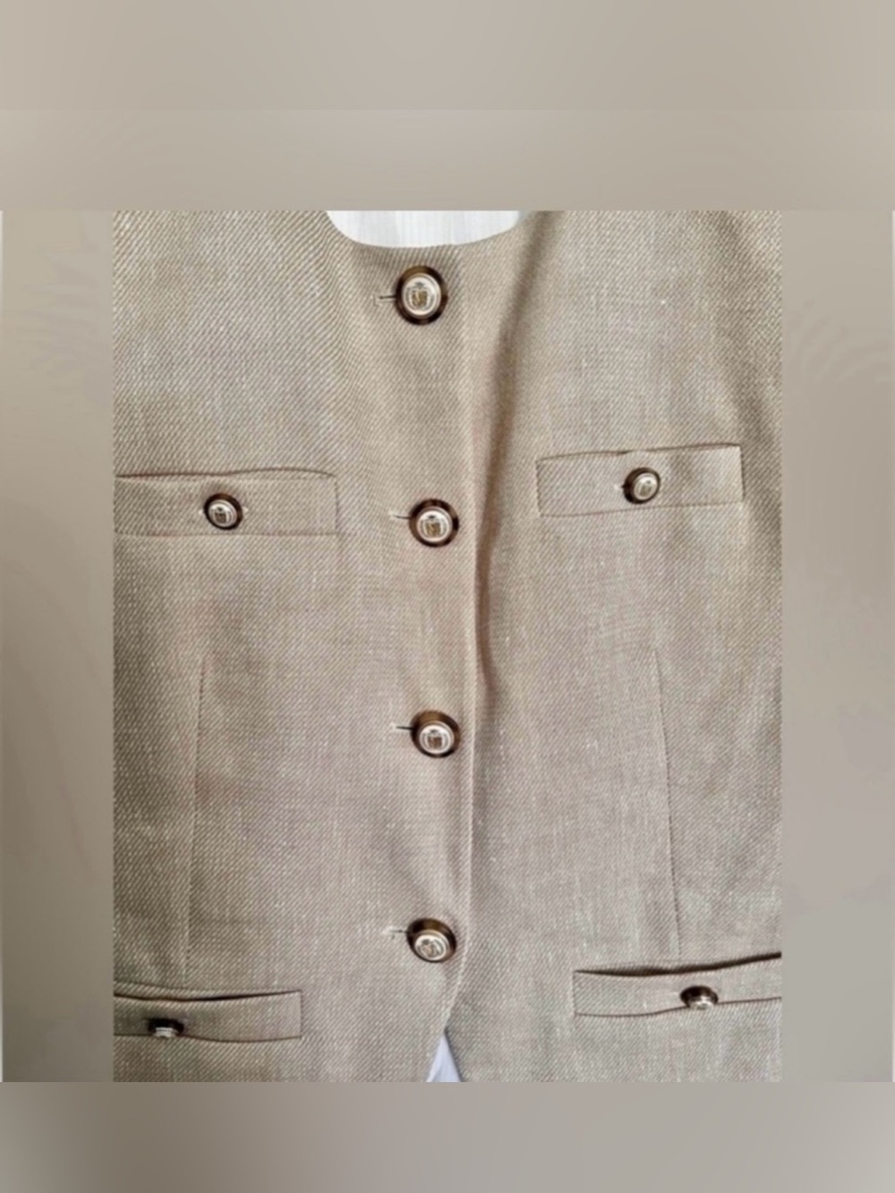 Veronica Beard Tamara Linen Blend Vest Sandalwood Melange Size 10. - Picture 7 of 12